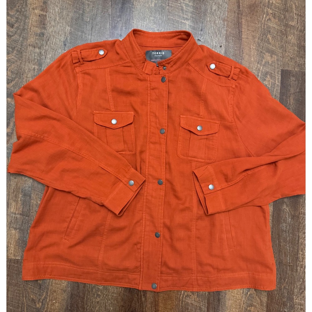 Torrid Orange Utility Jacket 3X 22/24 Cotton Blend Snap Zip Pockets